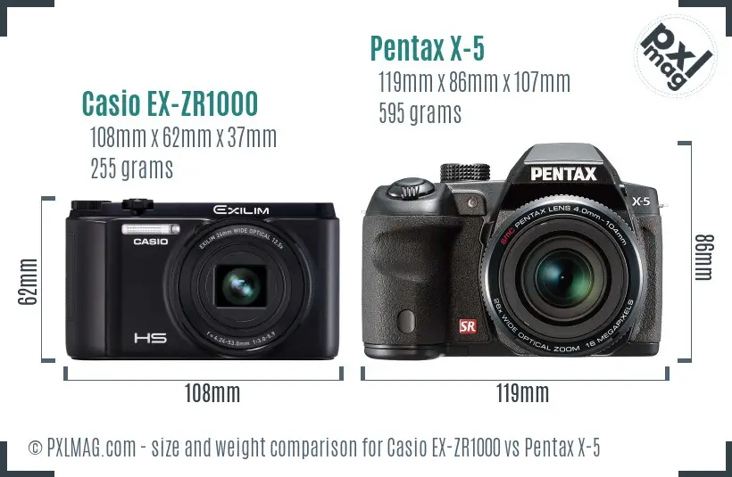 Casio EX-ZR1000 vs Pentax X-5 size comparison