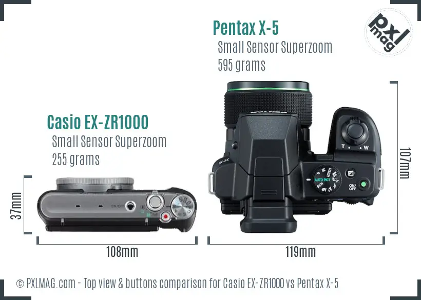 Casio EX-ZR1000 vs Pentax X-5 top view buttons comparison