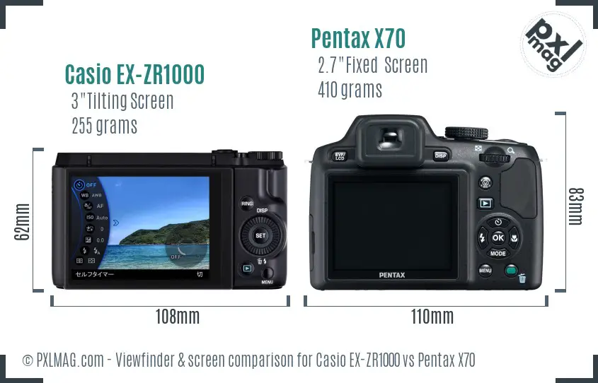 Casio EX-ZR1000 vs Pentax X70 Screen and Viewfinder comparison