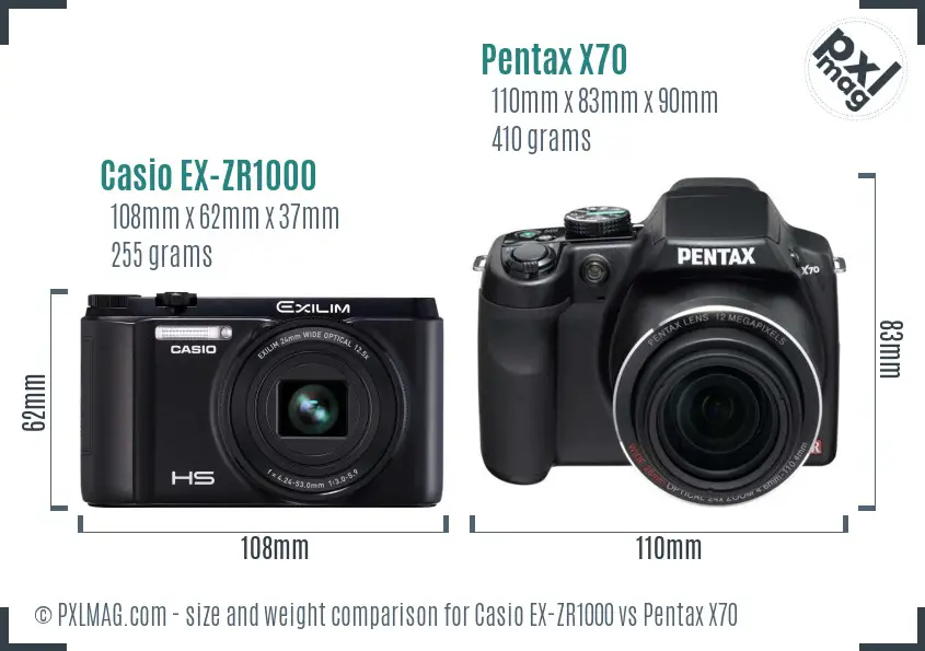 Casio EX-ZR1000 vs Pentax X70 size comparison