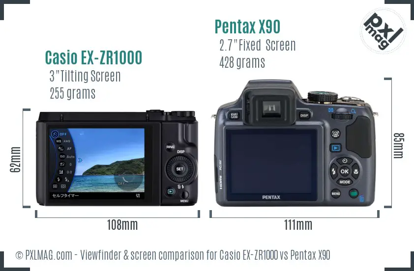 Casio EX-ZR1000 vs Pentax X90 Screen and Viewfinder comparison
