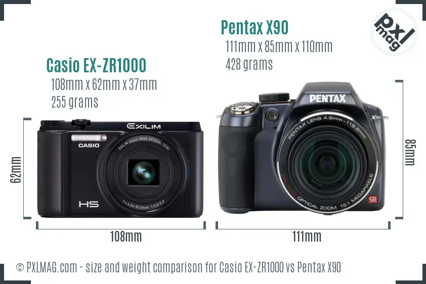 Casio EX-ZR1000 vs Pentax X90 size comparison