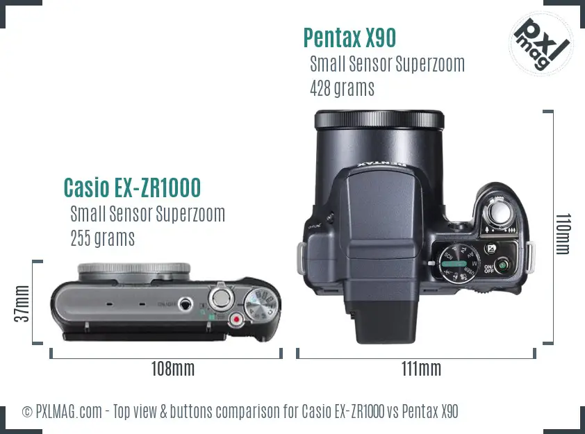Casio EX-ZR1000 vs Pentax X90 top view buttons comparison