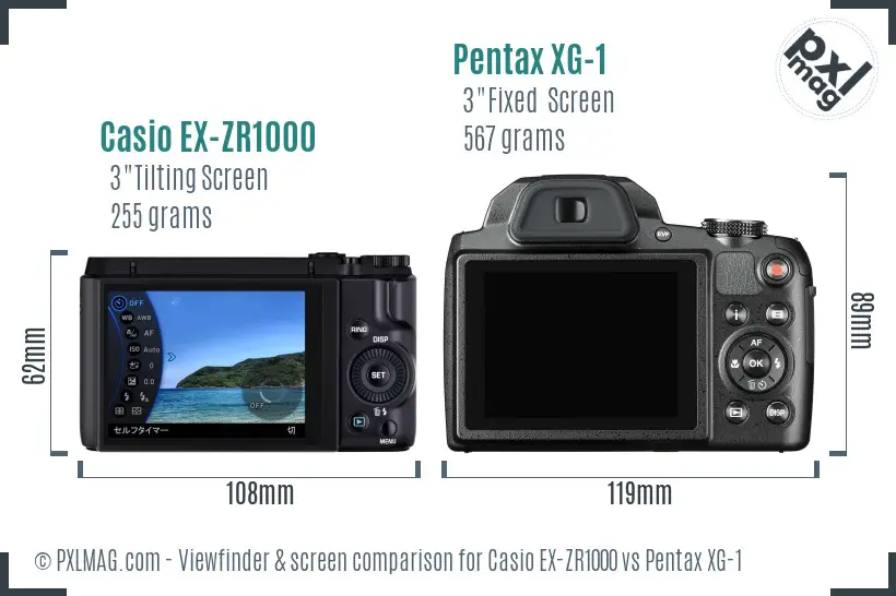 Casio EX-ZR1000 vs Pentax XG-1 Screen and Viewfinder comparison