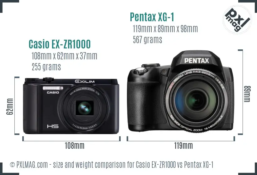 Casio EX-ZR1000 vs Pentax XG-1 size comparison