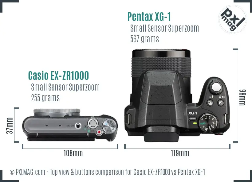 Casio EX-ZR1000 vs Pentax XG-1 top view buttons comparison