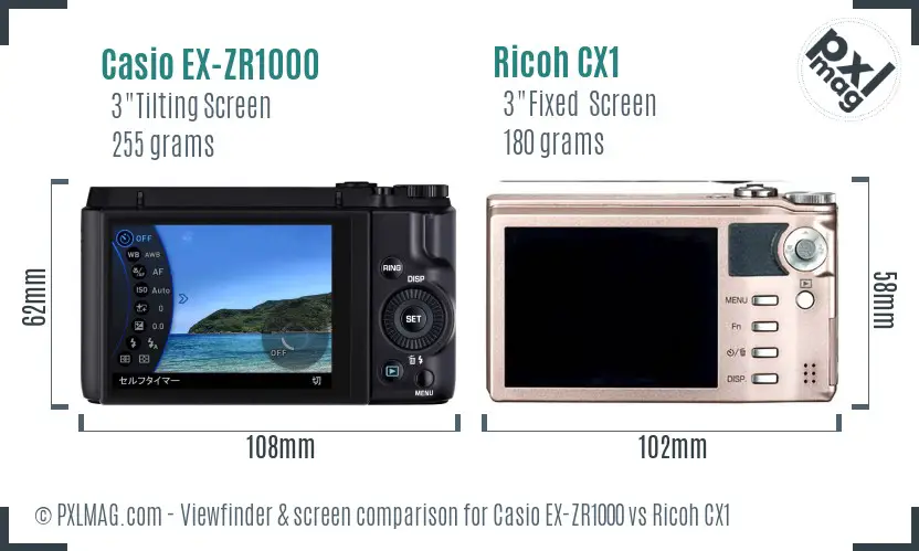 Casio EX-ZR1000 vs Ricoh CX1 Screen and Viewfinder comparison Casio EX-ZR1000 vs Ricoh CX1 Screen and Viewfinder comparison