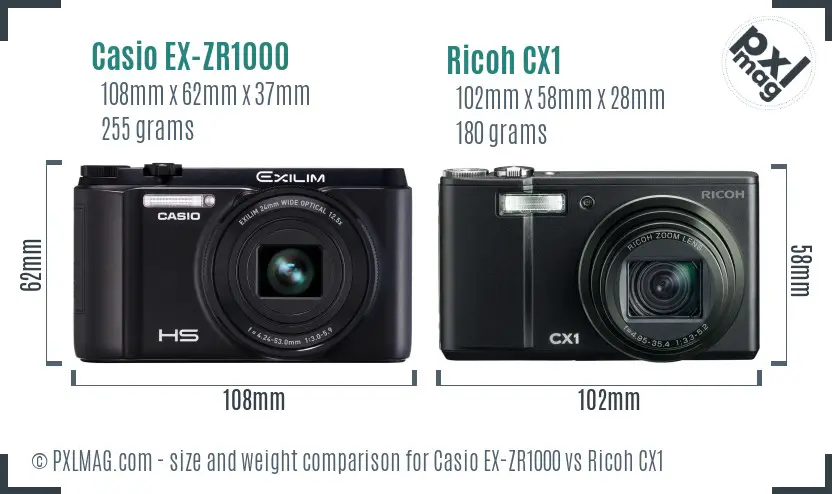 Casio EX-ZR1000 vs Ricoh CX1 size comparison Casio EX-ZR1000 vs Ricoh CX1 size comparison