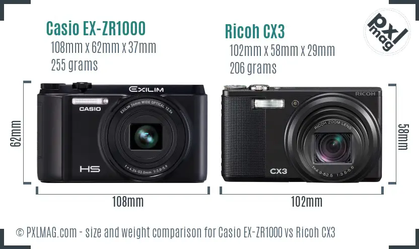 Casio EX-ZR1000 vs Ricoh CX3 size comparison Casio EX-ZR1000 vs Ricoh CX3 size comparison