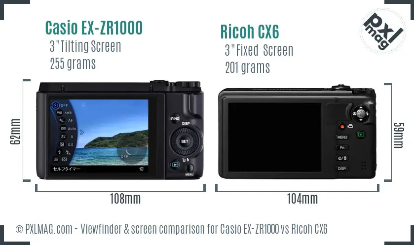 Casio EX-ZR1000 vs Ricoh CX6 Screen and Viewfinder comparison