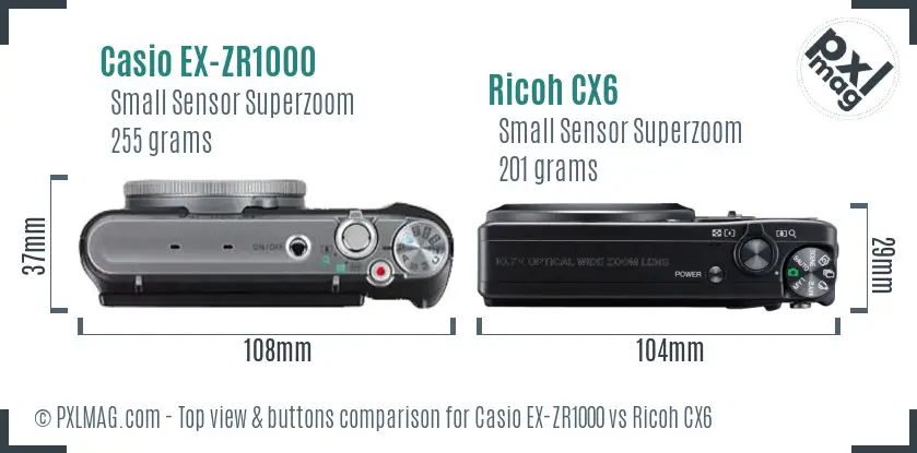 Casio EX-ZR1000 vs Ricoh CX6 top view buttons comparison