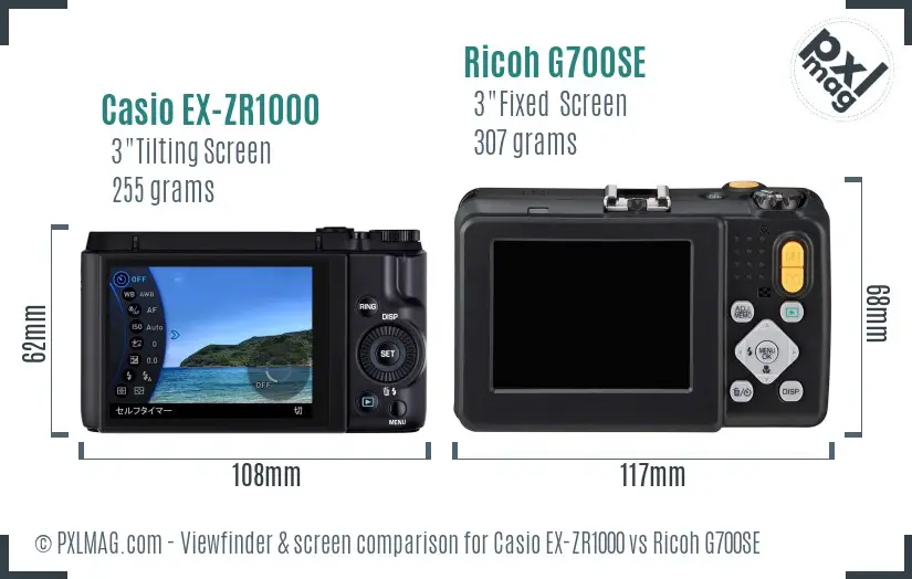 Casio EX-ZR1000 vs Ricoh G700SE Screen and Viewfinder comparison