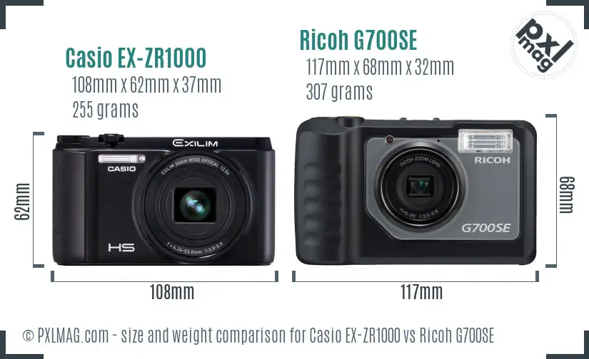 Casio EX-ZR1000 vs Ricoh G700SE size comparison