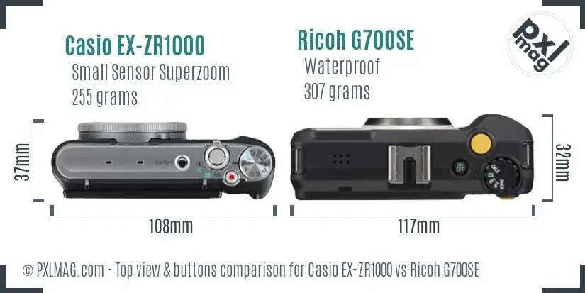 Casio EX-ZR1000 vs Ricoh G700SE top view buttons comparison