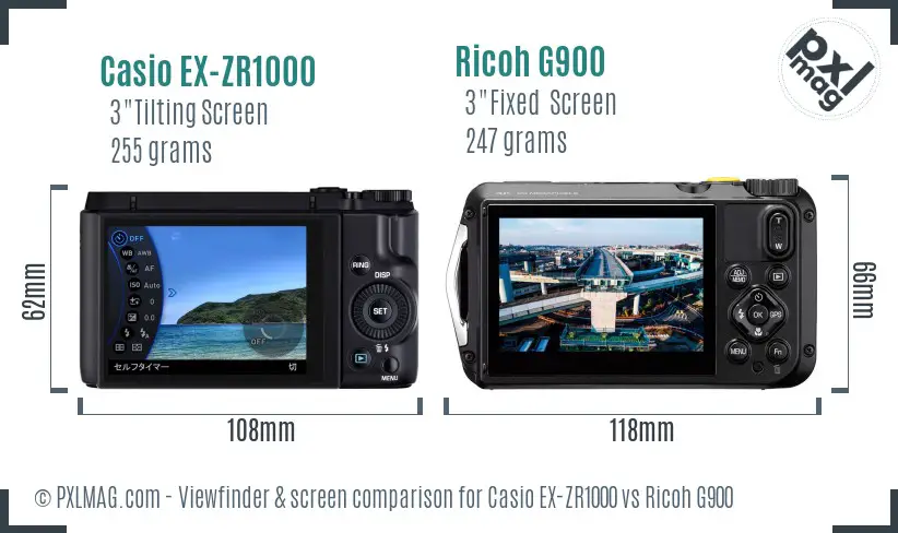 Casio EX-ZR1000 vs Ricoh G900 Screen and Viewfinder comparison