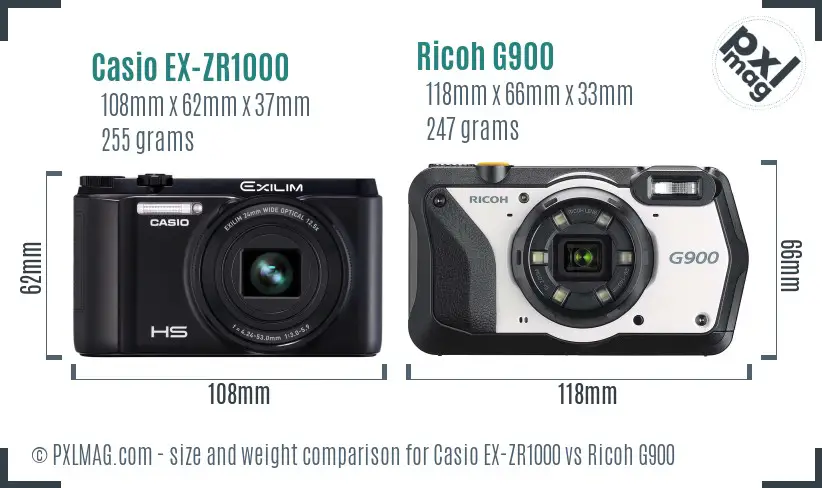 Casio EX-ZR1000 vs Ricoh G900 size comparison