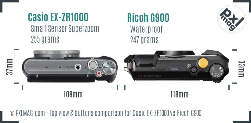 Casio EX-ZR1000 vs Ricoh G900 top view buttons comparison