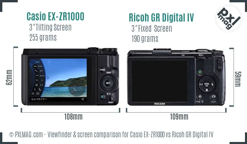Casio EX-ZR1000 vs Ricoh GR Digital IV Screen and Viewfinder comparison Casio EX-ZR1000 vs Ricoh GR Digital IV Screen and Viewfinder comparison