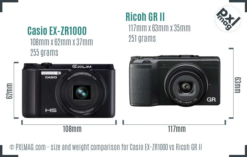 Casio EX-ZR1000 vs Ricoh GR II size comparison Casio EX-ZR1000 vs Ricoh GR II size comparison