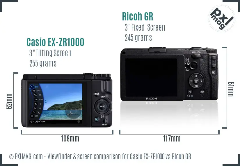 Casio EX-ZR1000 vs Ricoh GR Screen and Viewfinder comparison