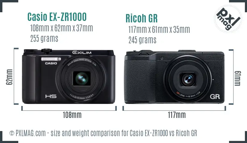 Casio EX-ZR1000 vs Ricoh GR size comparison