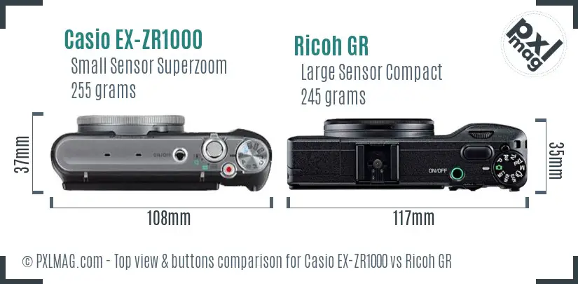 Casio EX-ZR1000 vs Ricoh GR top view buttons comparison