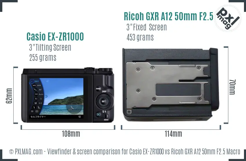 Casio EX-ZR1000 vs Ricoh GXR A12 50mm F2.5 Macro Screen and Viewfinder comparison