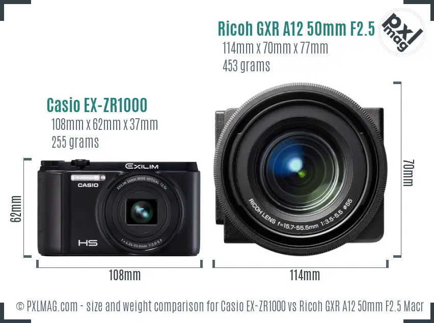 Casio EX-ZR1000 vs Ricoh GXR A12 50mm F2.5 Macro size comparison