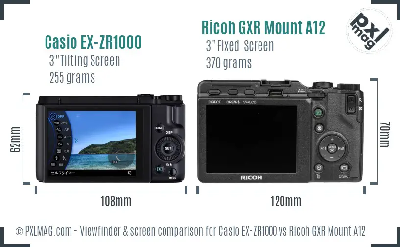 Casio EX-ZR1000 vs Ricoh GXR Mount A12 Screen and Viewfinder comparison