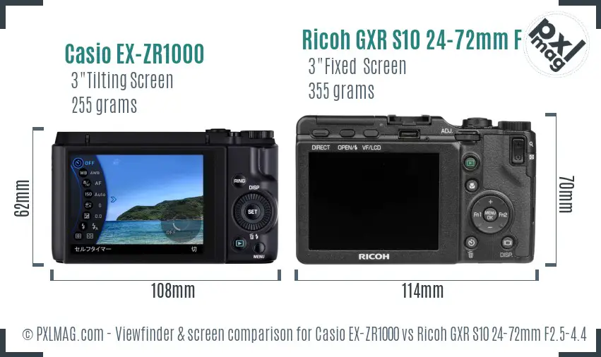 Casio EX-ZR1000 vs Ricoh GXR S10 24-72mm F2.5-4.4 VC Screen and Viewfinder comparison