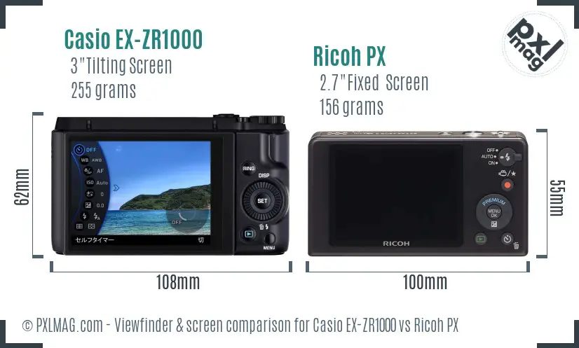 Casio EX-ZR1000 vs Ricoh PX Screen and Viewfinder comparison