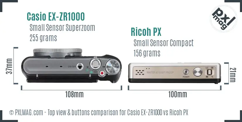 Casio EX-ZR1000 vs Ricoh PX top view buttons comparison