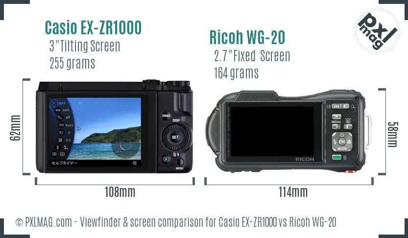 Casio EX-ZR1000 vs Ricoh WG-20 Screen and Viewfinder comparison