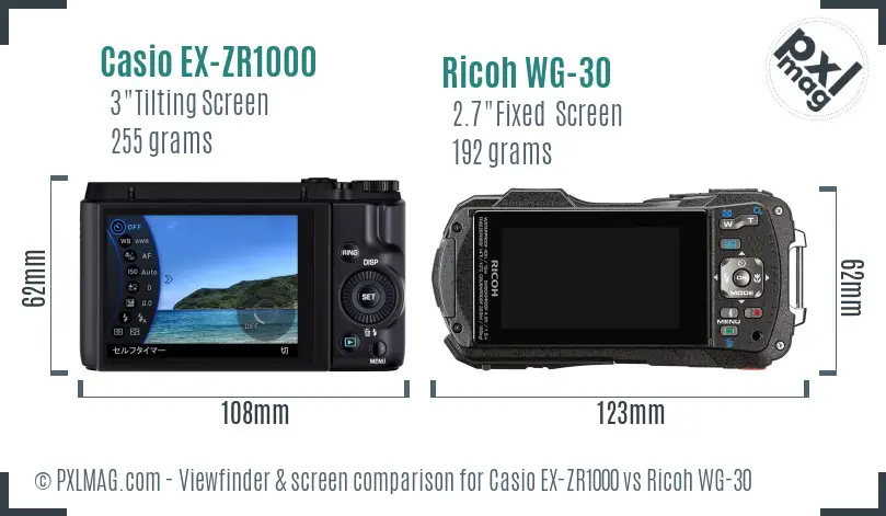 Casio EX-ZR1000 vs Ricoh WG-30 Screen and Viewfinder comparison