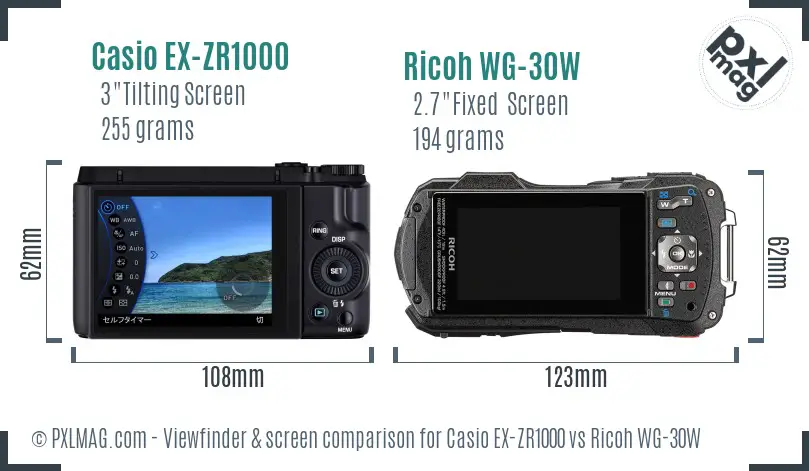 Casio EX-ZR1000 vs Ricoh WG-30W Screen and Viewfinder comparison