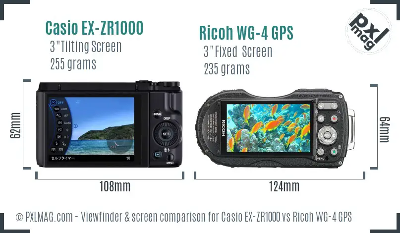 Casio EX-ZR1000 vs Ricoh WG-4 GPS Screen and Viewfinder comparison