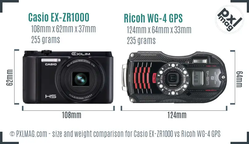 Casio EX-ZR1000 vs Ricoh WG-4 GPS size comparison