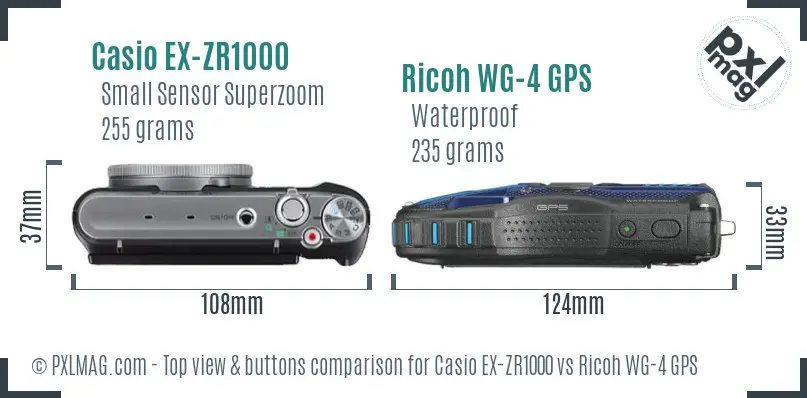 Casio EX-ZR1000 vs Ricoh WG-4 GPS top view buttons comparison