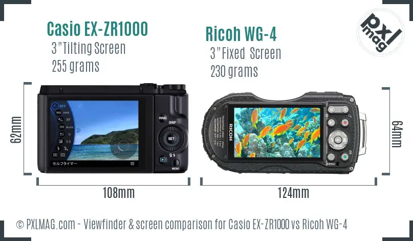 Casio EX-ZR1000 vs Ricoh WG-4 Screen and Viewfinder comparison