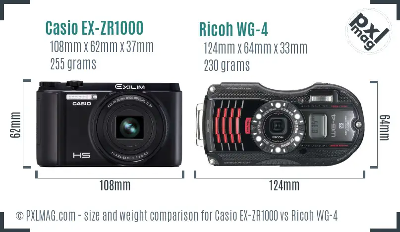 Casio EX-ZR1000 vs Ricoh WG-4 size comparison