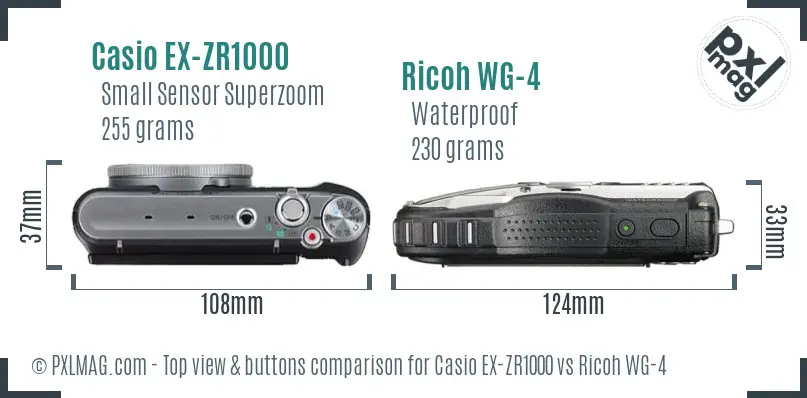 Casio EX-ZR1000 vs Ricoh WG-4 top view buttons comparison