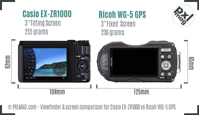 Casio EX-ZR1000 vs Ricoh WG-5 GPS Screen and Viewfinder comparison