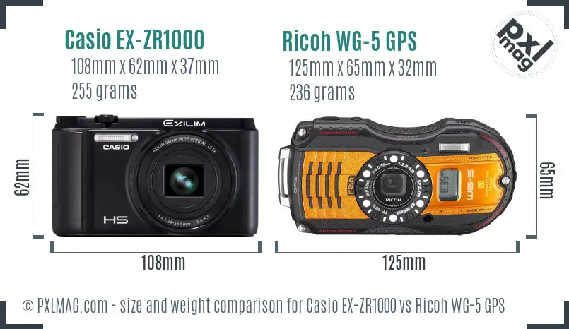 Casio EX-ZR1000 vs Ricoh WG-5 GPS size comparison