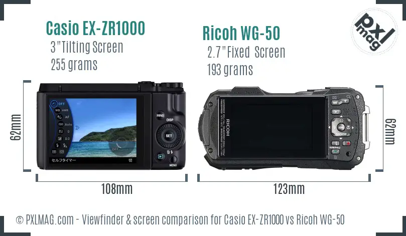 Casio EX-ZR1000 vs Ricoh WG-50 Screen and Viewfinder comparison