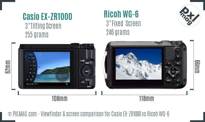 Casio EX-ZR1000 vs Ricoh WG-6 Screen and Viewfinder comparison