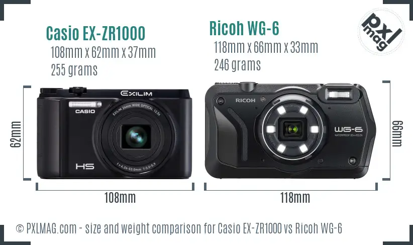 Casio EX-ZR1000 vs Ricoh WG-6 size comparison