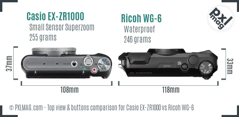 Casio EX-ZR1000 vs Ricoh WG-6 top view buttons comparison