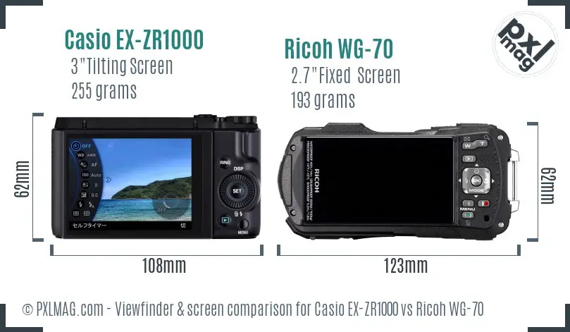 Casio EX-ZR1000 vs Ricoh WG-70 Screen and Viewfinder comparison