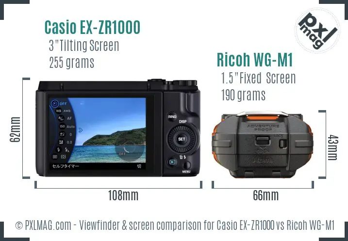 Casio EX-ZR1000 vs Ricoh WG-M1 Screen and Viewfinder comparison