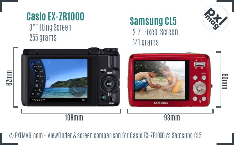 Casio EX-ZR1000 vs Samsung CL5 Screen and Viewfinder comparison